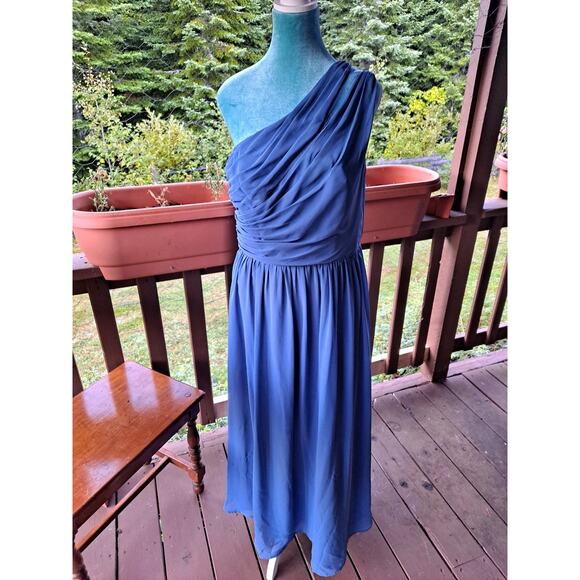 Alfred Angelo Dress Womens 12 Blue One Shoulder Chiffon Formal Gown - Picture 2 of 9